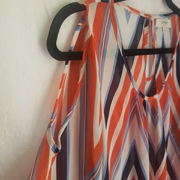 Umgee Blouse Red Navy Blue Stripes Sheer Nautical Sailor Coastal Chic Women Sz S - Picture 4 of 10